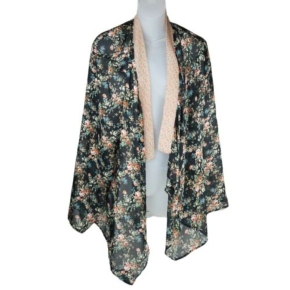 Lane Bryant Tops - Loop18 Sheer Open Front  Kimono Cardigan Top Womens Sz 21/23 Boho Black Floral